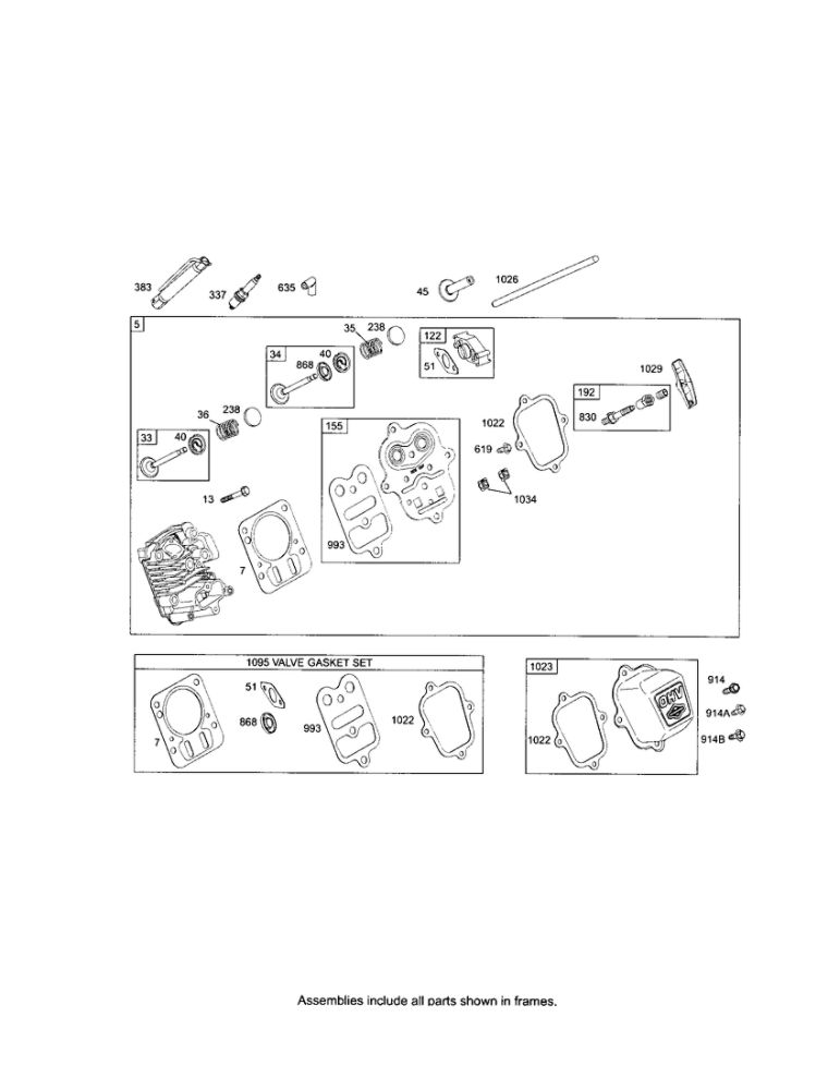 Cylinder Head / Valve Gasket Set Diagram and Parts List for 120312-0301-E1  Briggs and Stratton Engine